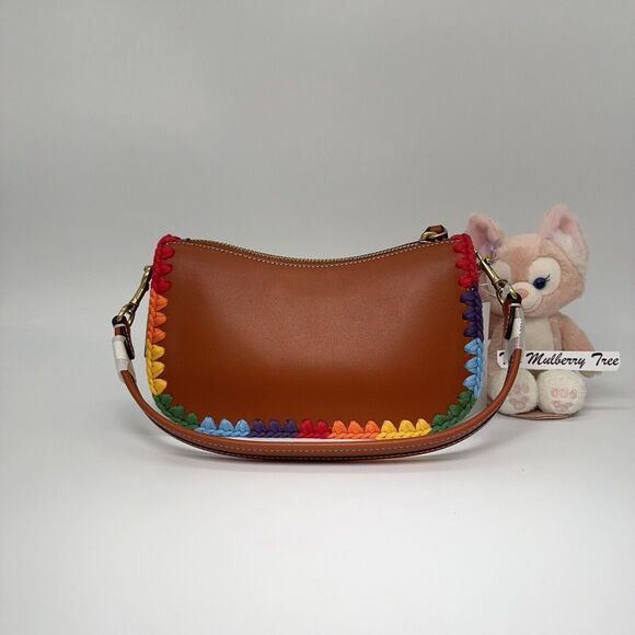 Coach Swinger Bag 20 With Rainbow Crochet Yarn Leather Handle Strap Zip Top NWT - Picture 3 of 11